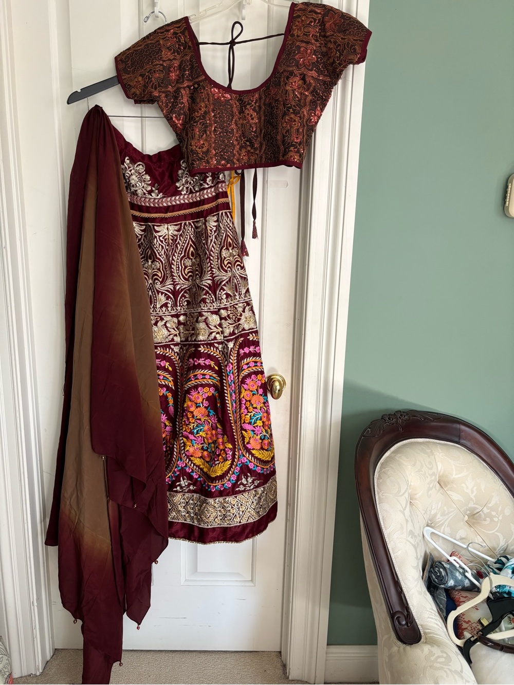 Embroidered Maroon Floral Lehenga Set Medium 36 bust. Great forWedding guest